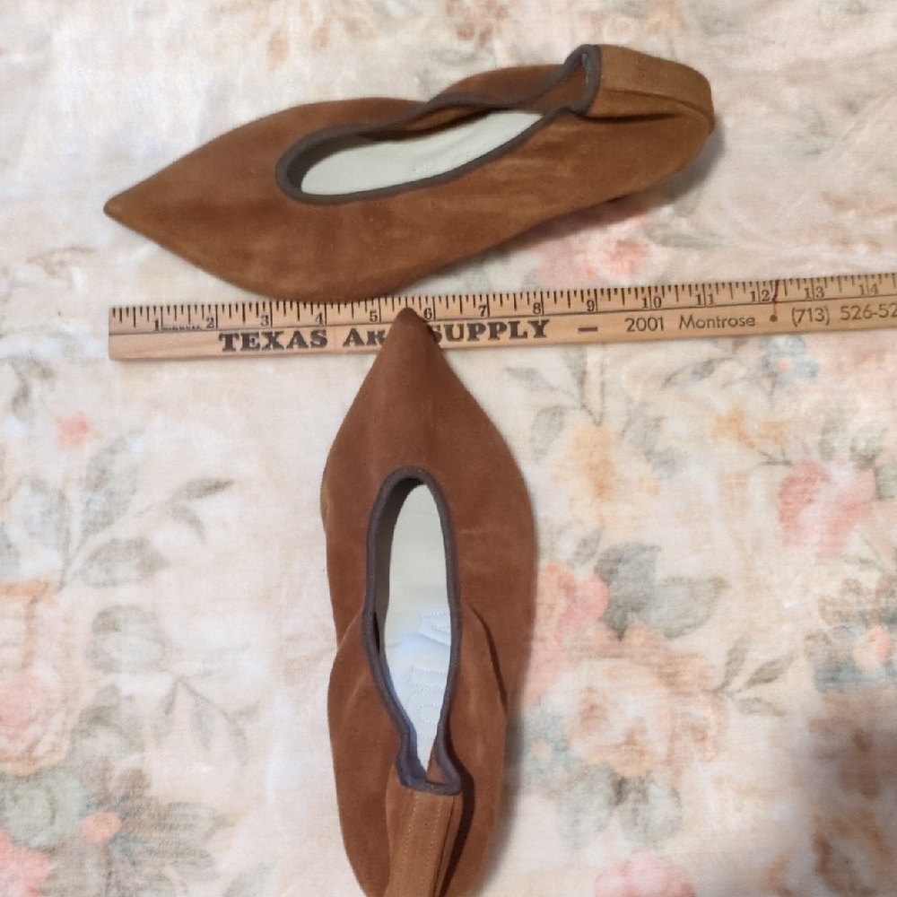 Women's Pointed Suede Slip-On Flats in Chestnut Brown